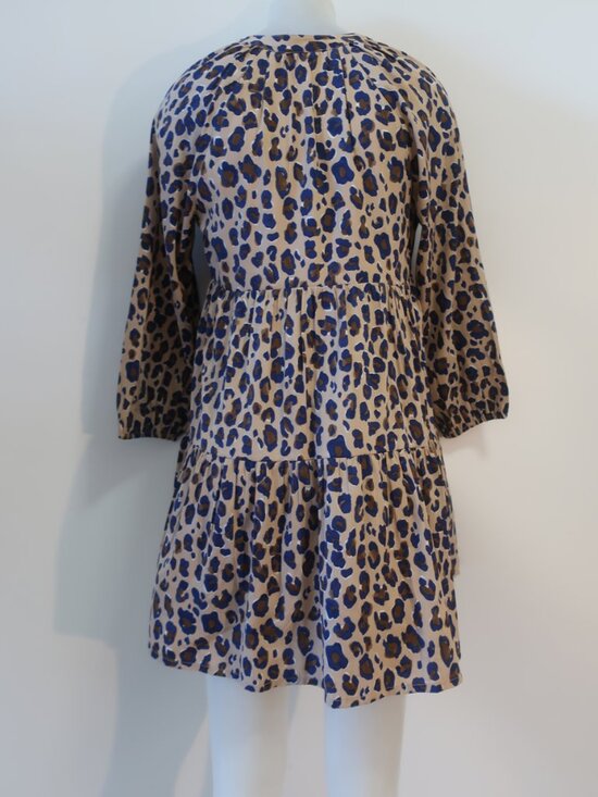 Womens Vineyard Vine Tan Blue (Item- 813) Leopard Print Tiered Mini Dress S - Picture 9 of 11